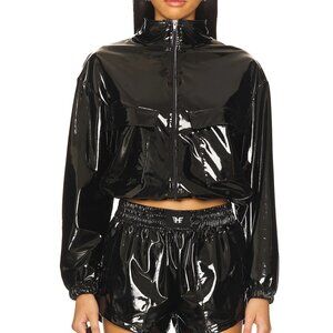 Heroine Sport Olympic Jacket Black Patent cropped full zip XL NWT glossy liquid